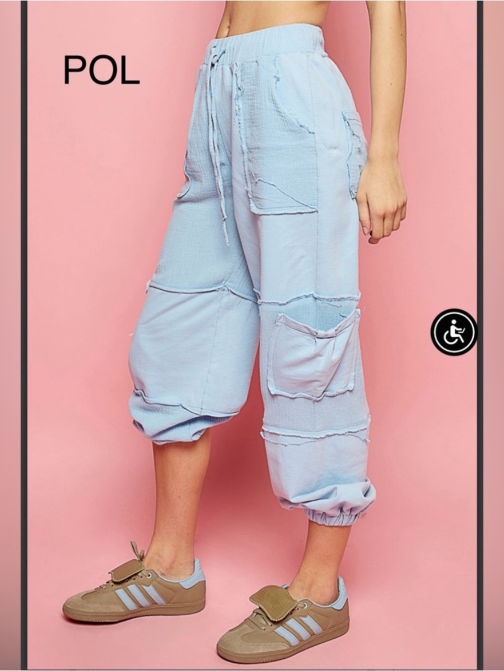 POL Cargo Jogger Harem Pants, Light Blue